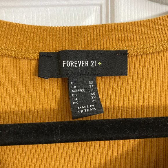 Forever 21 Plus Gold Long Sleeve Crop Tee Ribbed Plus Size 3XL - Picture 2 of 3